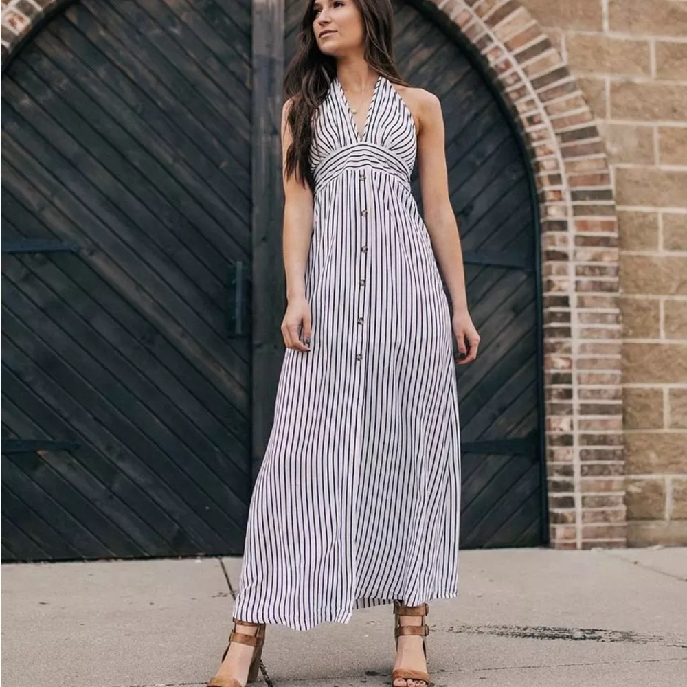 FAVLUX Plunging Halter Maxi Dress